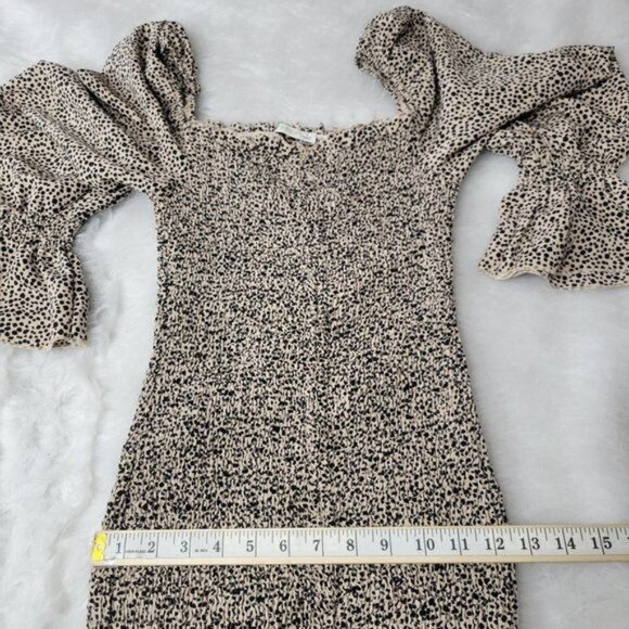 O. Vianca Animal Print Ruffled Smocked Cinched Side Long Sleeve Mini Dress Small - Picture 7 of 12